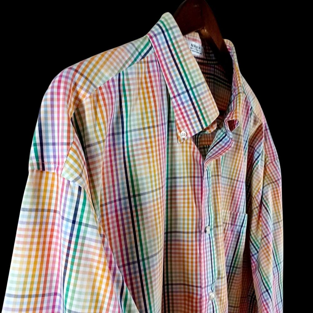 Enro Men’s XXL Rainbow Button Down Shirt Plaid Non-Iron 100% Cotton Tailored - Picture 4 of 9